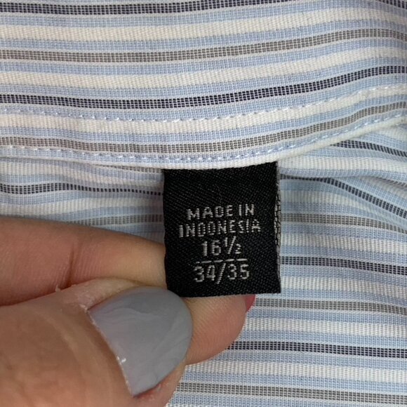 John Varvatos Men's Blue White Striped Long Sleeve Button Down Shirt Size 16 1/2 - Picture 14 of 16